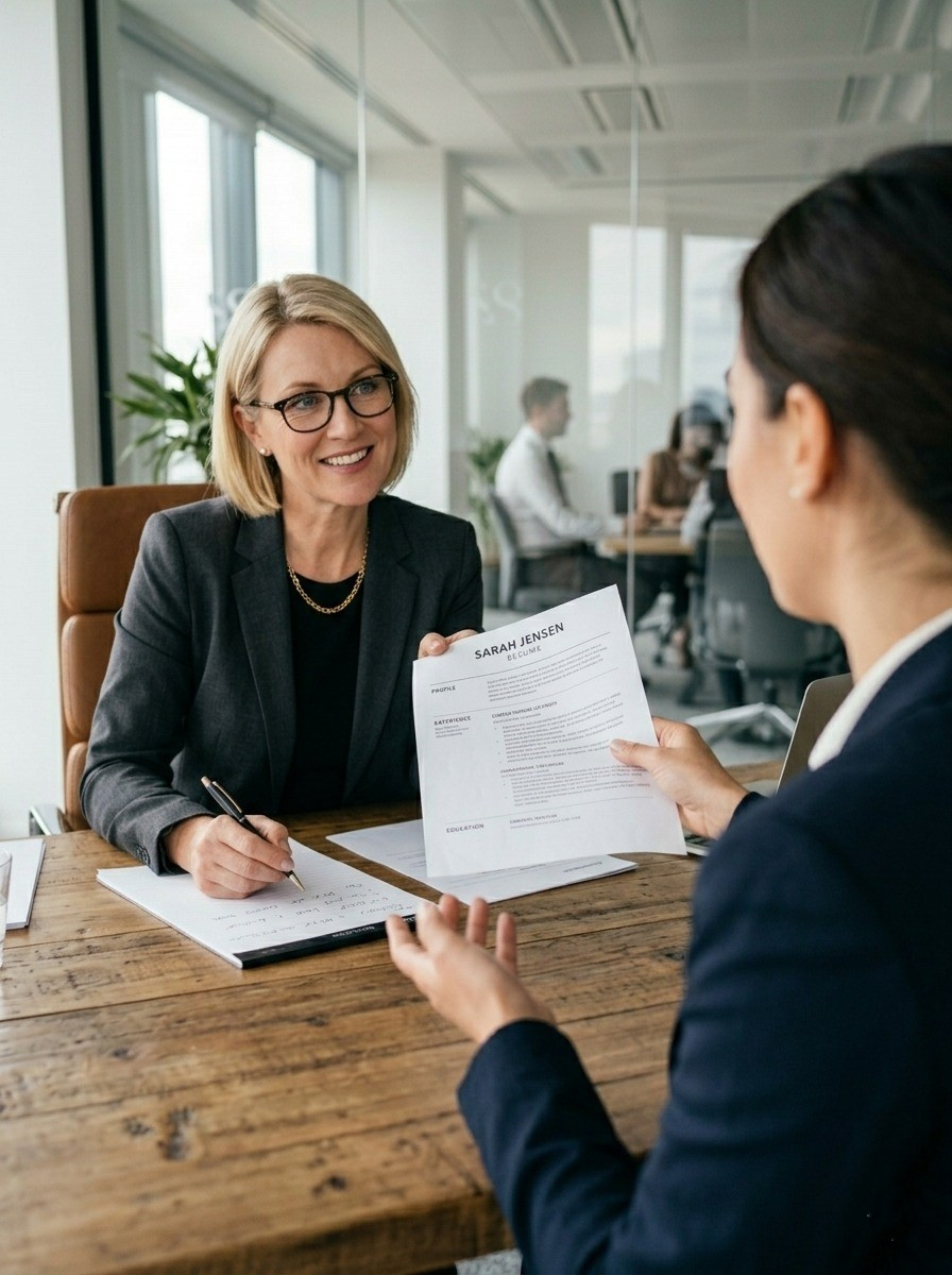 Job interview between two professionals at a desk